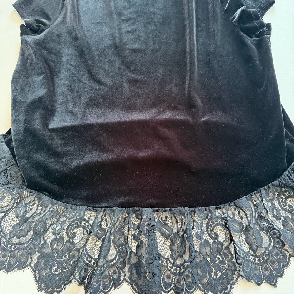 Adrianna Papell Velvet & Lace Trim Classy Tee - Picture 12 of 16